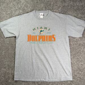 Vintage Y2K NFL Miami Dolphins Football T-Shirt Size L Gray 90s Logo